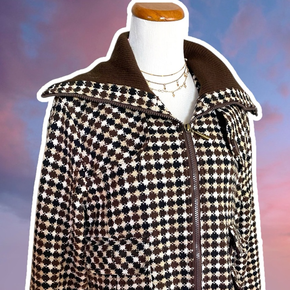 paris hilton brown white y2k checkered jacket size xl